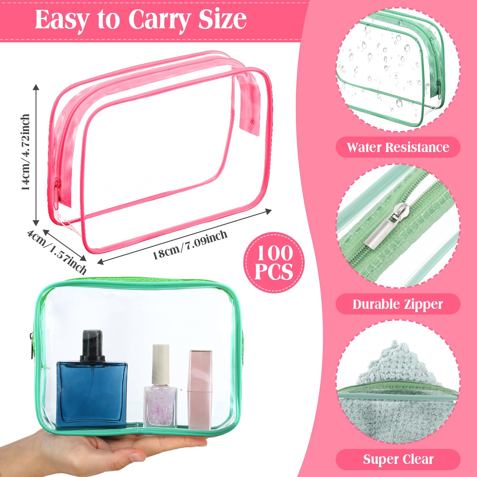 Sanwuta Transparente Make-up-Tasche, Kulturbeutel für Reisen, transparente Kosmetiktasche, PVC, wasserdicht, Reisebeutel mit Reißverschluss, für Damen und Herren, Süßigkeitenfarben, 18 x 4 x 14 cm
