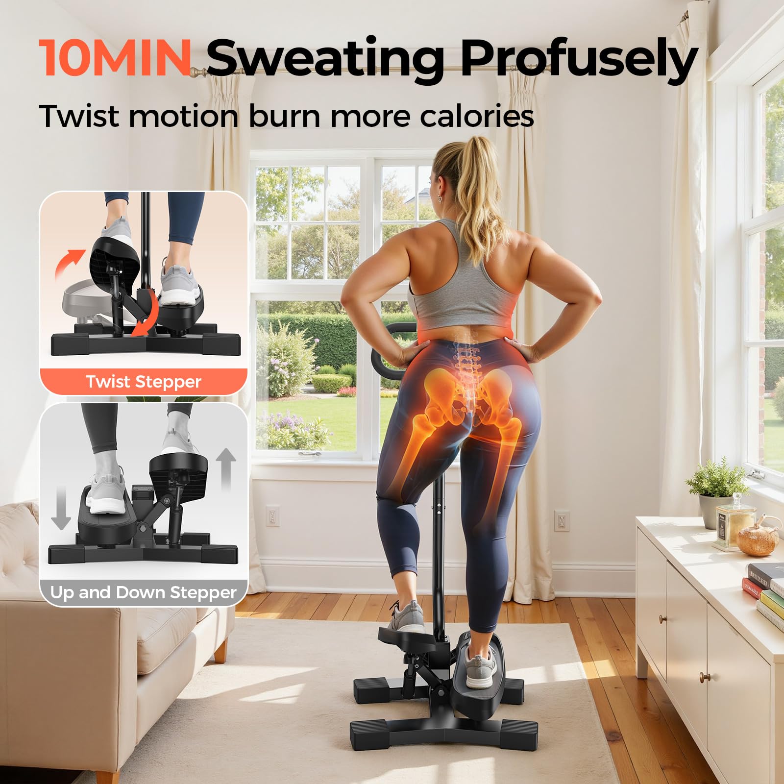 Sportsroyals Stepper Fitness 3in1 | Mini Stepper Fitness Casa con Bande di Resistenza + Monitor LCD, 150 kg