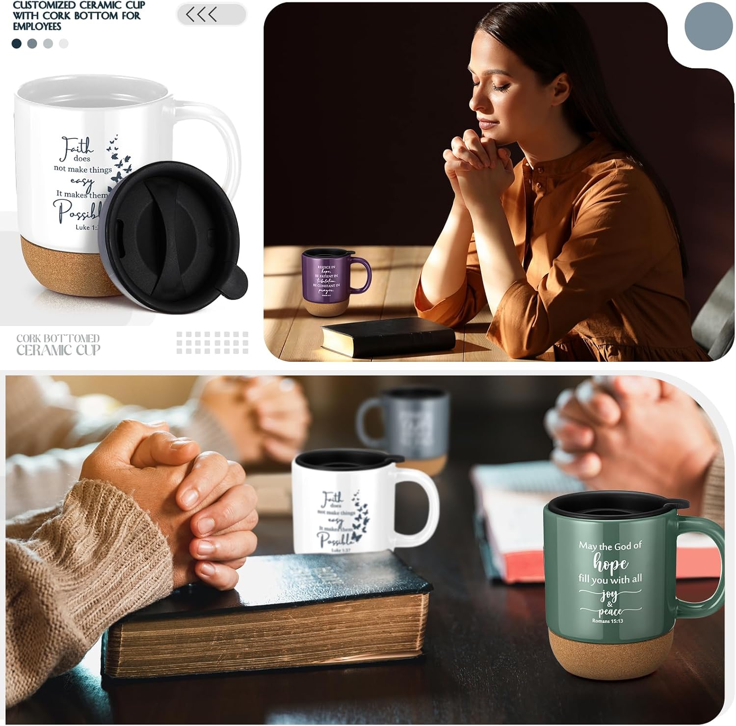 4 Pcs Christian Coffee Mug 15 oz Inspirational Bible Verses Cup with Cork Bottom Religious Mugs Easter Gift for Book Lover Women Men Sunday School Church Pastor Clergy - Image 6