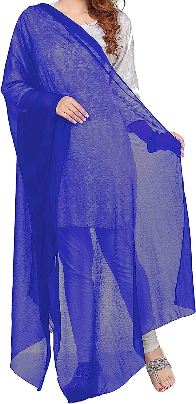 Sharvgun Dupatta Chiffon Stole Scarf Plain Long Chunni Indian Lightweight Stole Hijab, Royal Blue, Large
