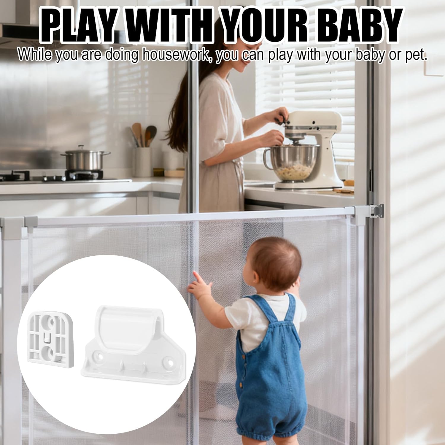 2 Set Retractable Baby Safety Gate Replacement Parts Kit, White Baby Safety Stair Gate Hardware Extension Set with 4 Hook Latches 4 Brackets 26 Screws 26 Expansion Tubes