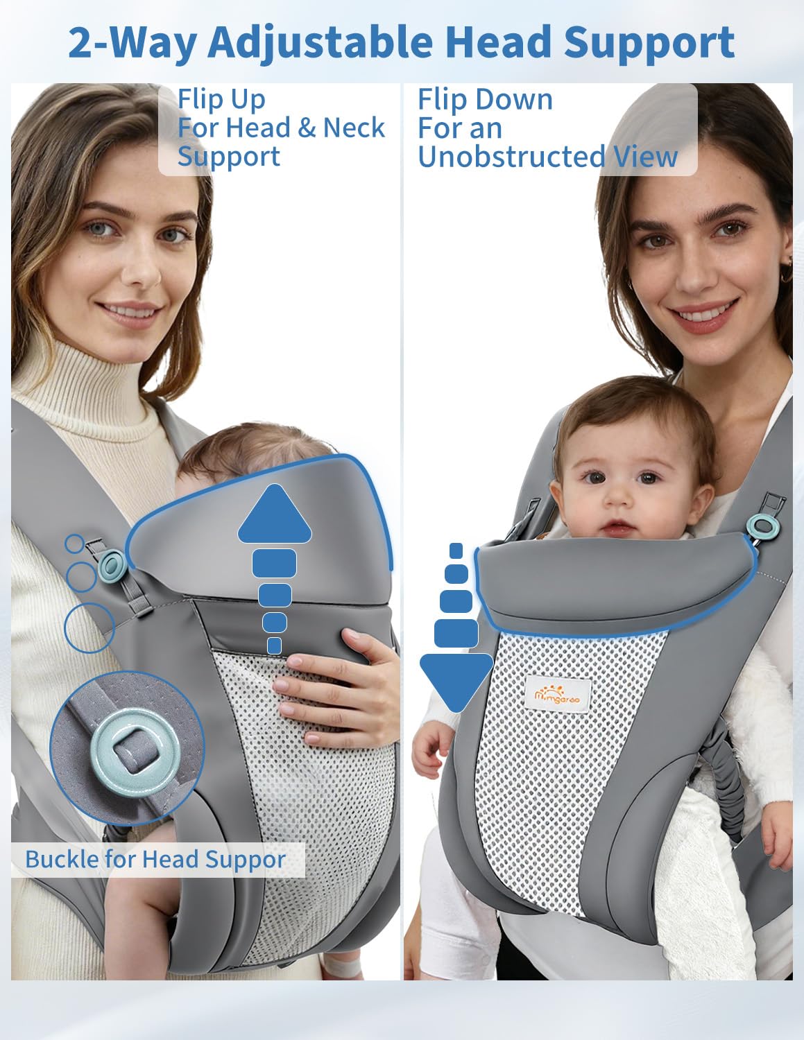 Mumgaroo Baby Carrier, Baby Carriers from Newborn to Toddler, 4 in 1 Air Mesh & Silk Cotton Toddler Carrier - Image 4
