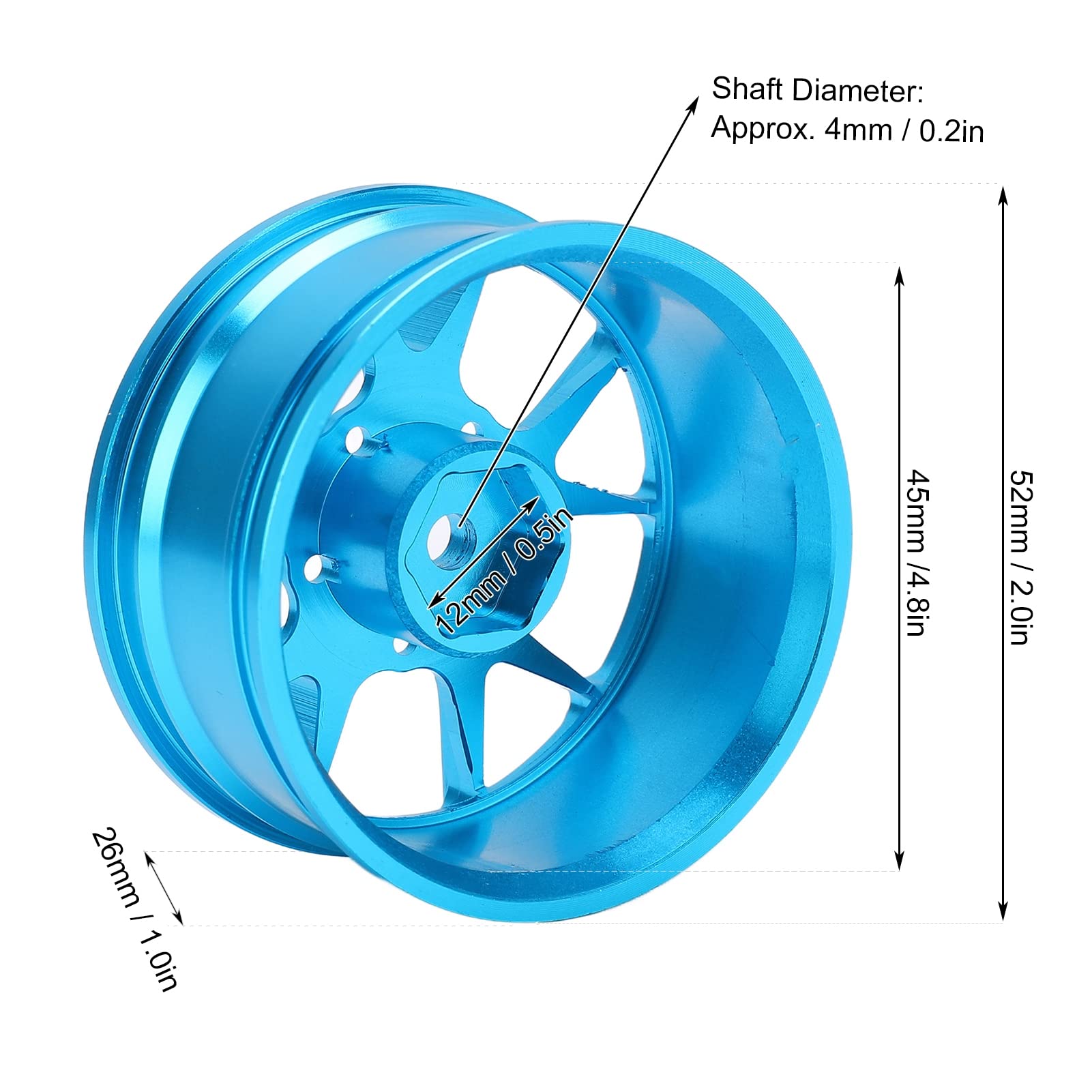 4 pz Ruote RC Resistente All'Usura Alluminio Diametro 52mm RC Accessori Cerchio Auto per 1/10 Piatte Auto Sportiva Strada Auto e Deriva Auto Da Viaggio Modello di Ruote Giocattoli (Blu)