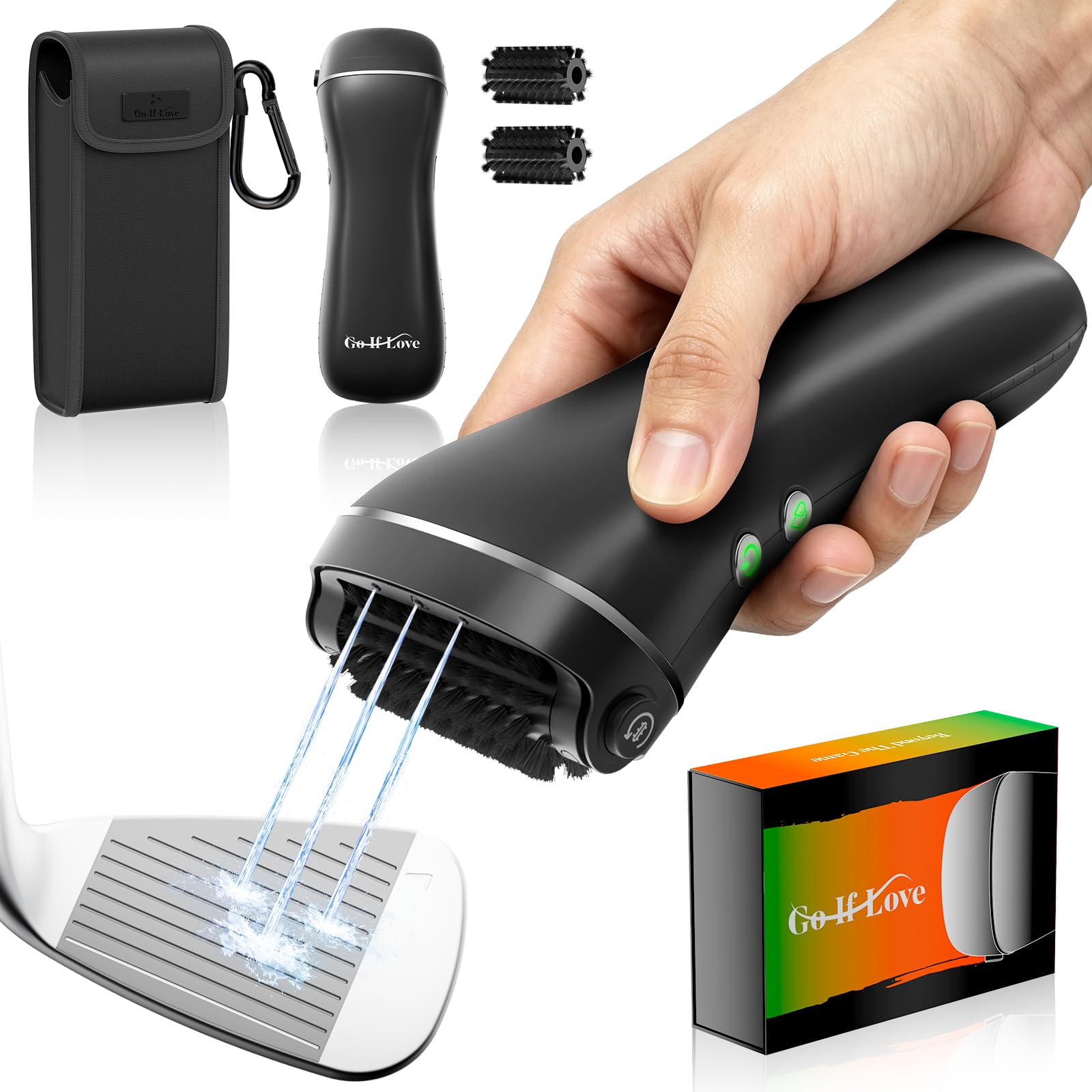 GoIfLove Electric Golf Club Cleaner Brush with High-Pressure Water Spray, 100ml Tank, 2000mAh Fast Charging, Type-C, 2 Brush Heads, 2 Speeds, Portable Storage Case, Gift Box — image 1