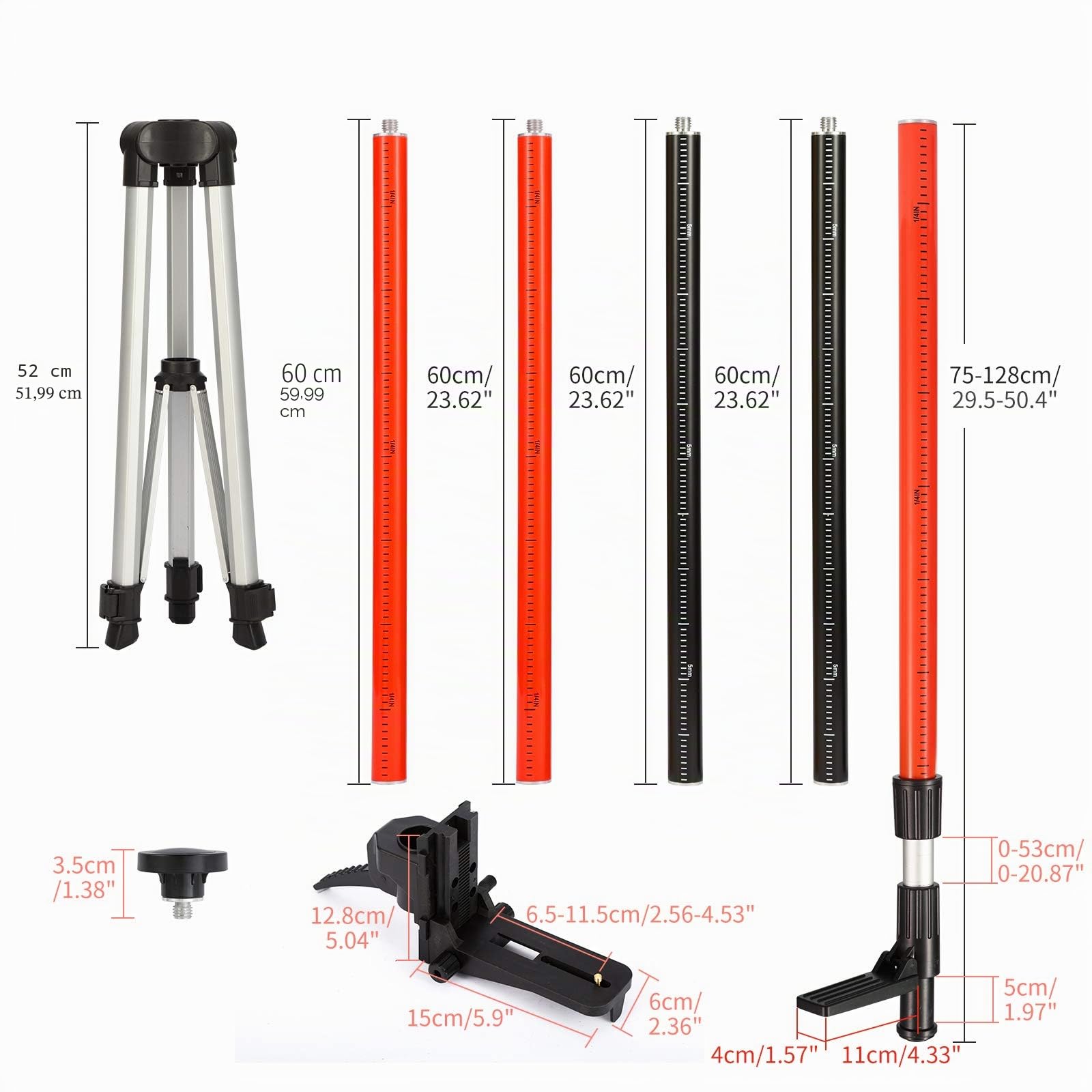 Asta telescopica per livelle laser, 3,7m/12ft Palo Telescopico con Treppiede, Supporto a Livello per Laser Rotante e Livella Laser, Con adattatori per filettatura da 1/4"-20 e 5/8"-11