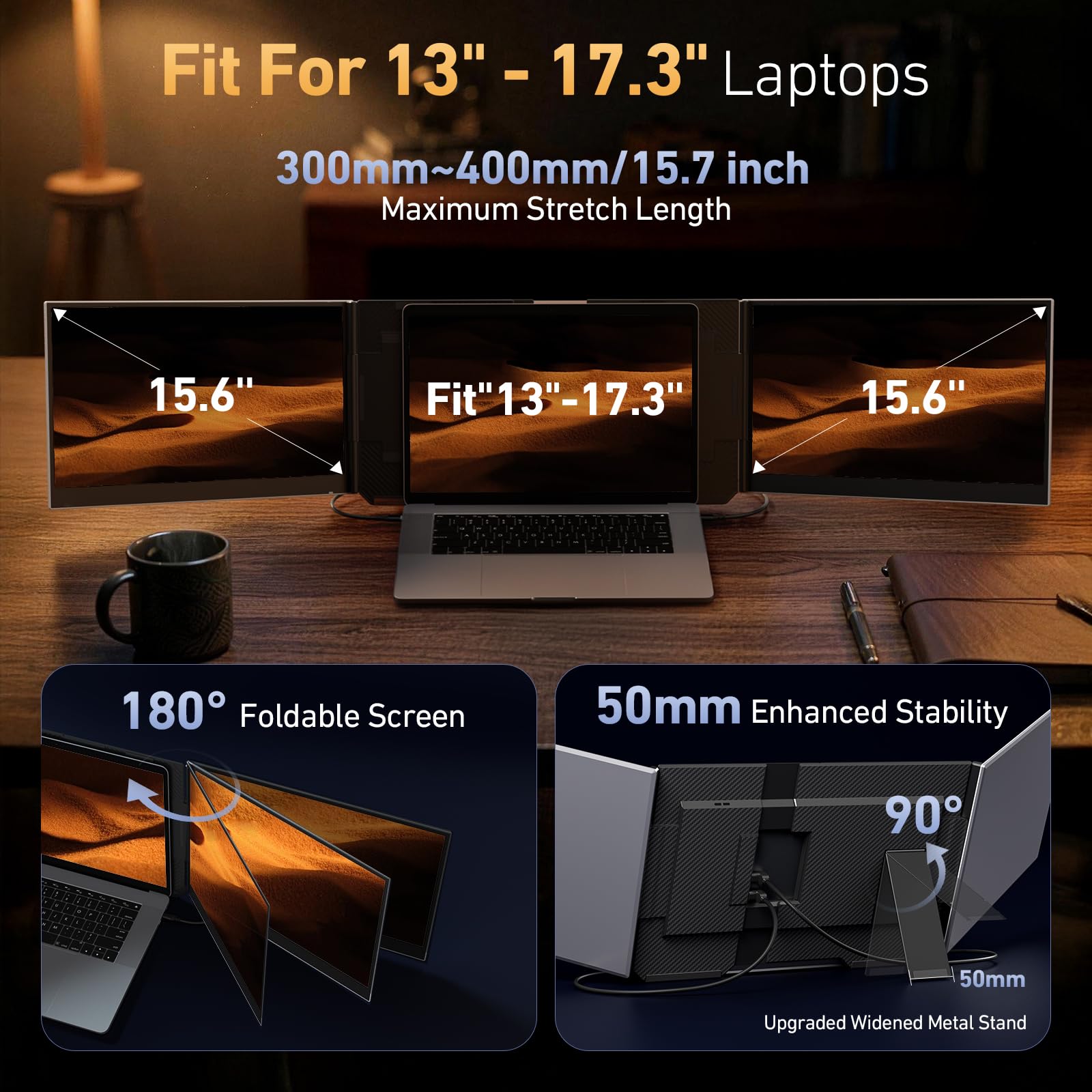 Vixtan 15.6" Triple Laptop Screen Extender, Ultra-Thin FHD IPS Portable Monitor for Laptop, USB-C Plug & Play Multi Screen Attachment for 13-17.3" laptops with Windows/Mac/Chrome view 4