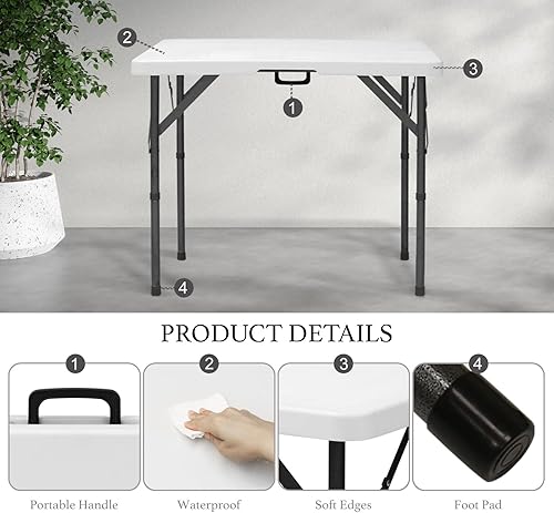 Miniatura 5 de AJP Distributors Mesa plegable portátil de plástico de 6 pies y 72 pulgadas, parte superior resistente con asa de transporte, interior y exterior,