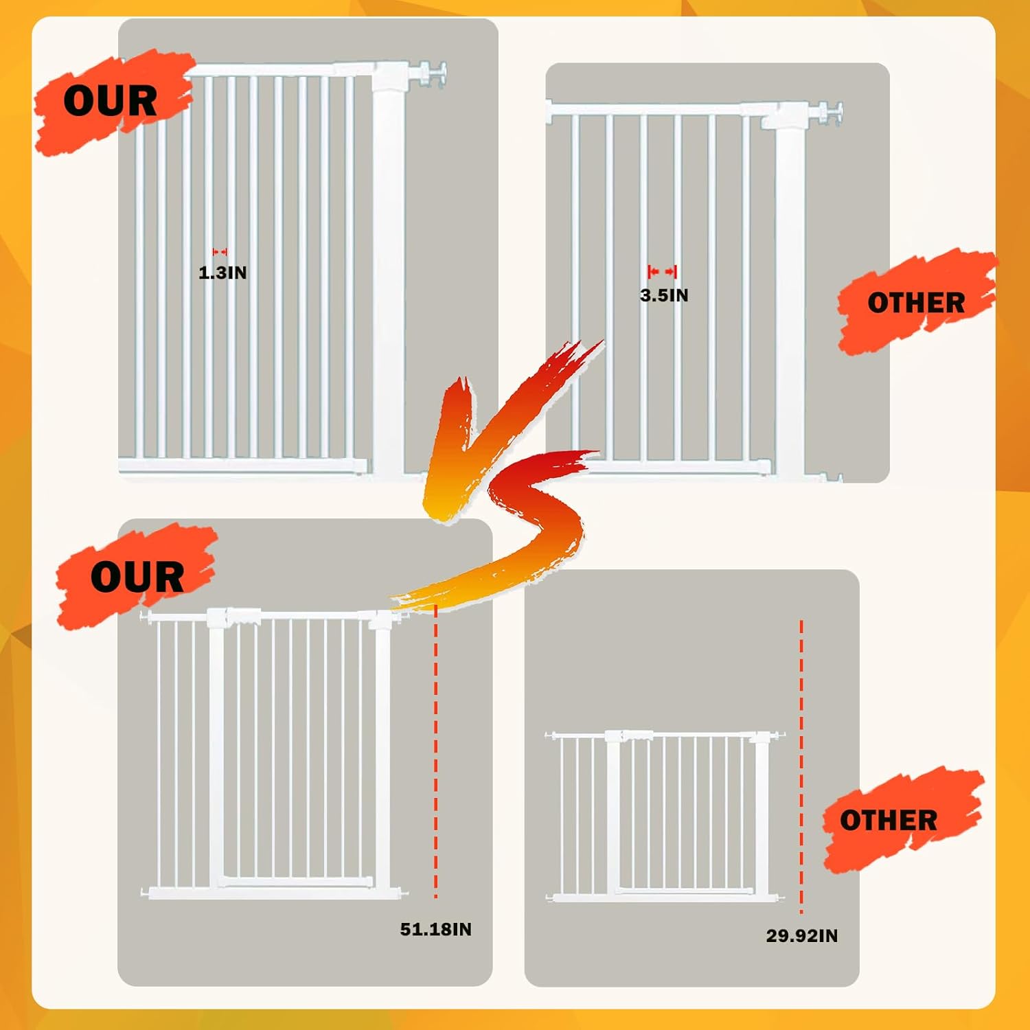 Extra Tall & Wide Cat Gate - 51.18"H x 29.9"-40.9"W with Adjustable Cat Door & Extension Kits - Pressure Mounted Easy Walk Through Pet Gate with Door for Stairs