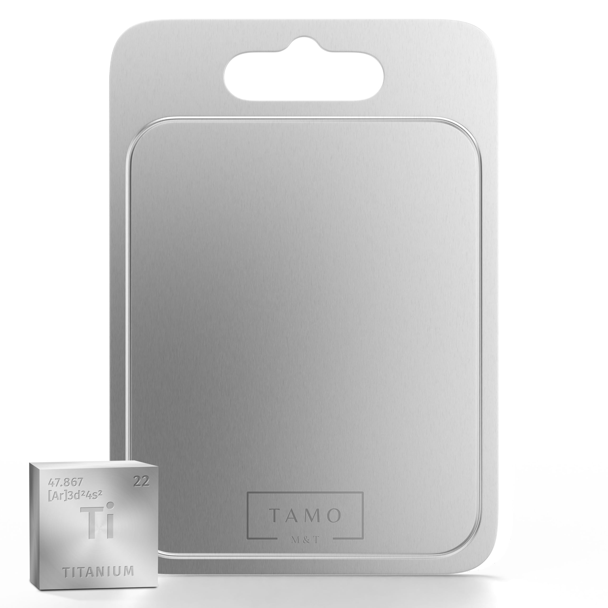 TAMO Titan Schneidebrett, mit Saftrille, aus 100% reinem Titan, hygienisch, antibakteriell & langlebig, titanium chopping board, ideal für Fleisch, Obst, Gemüse, Küche, Camping & Outdoor (L)