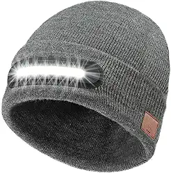 RANCOVY Gorro de LED com luz, unissex recarregável por USB para homens e mulheres, Cinza, Tamanho Único
