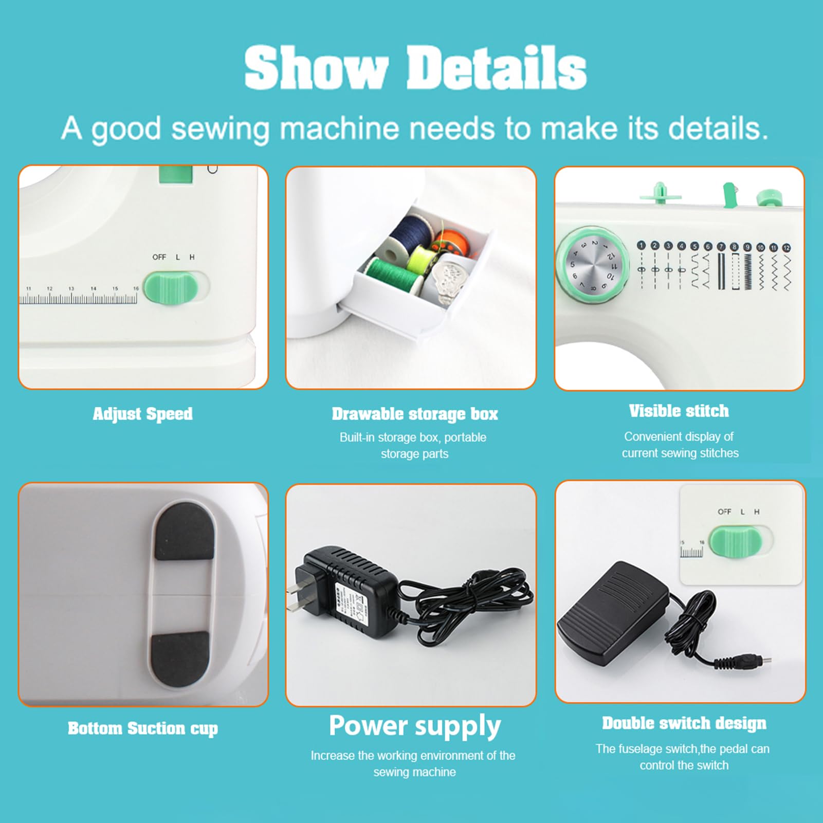 Máquina de coser para principiantes, 12 patrones de puntadas, máquina de coser eléctrica con mesa extensible, máquina de coser multifunción con accesorios de costura