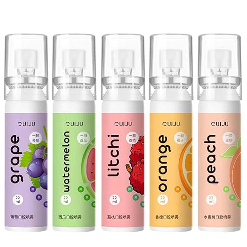 Spray de respiración oral de frutas, ambientador de aliento natural, paquete de 5 unidades, portátil, refrescante, fresco, aliento fresco, cuidado