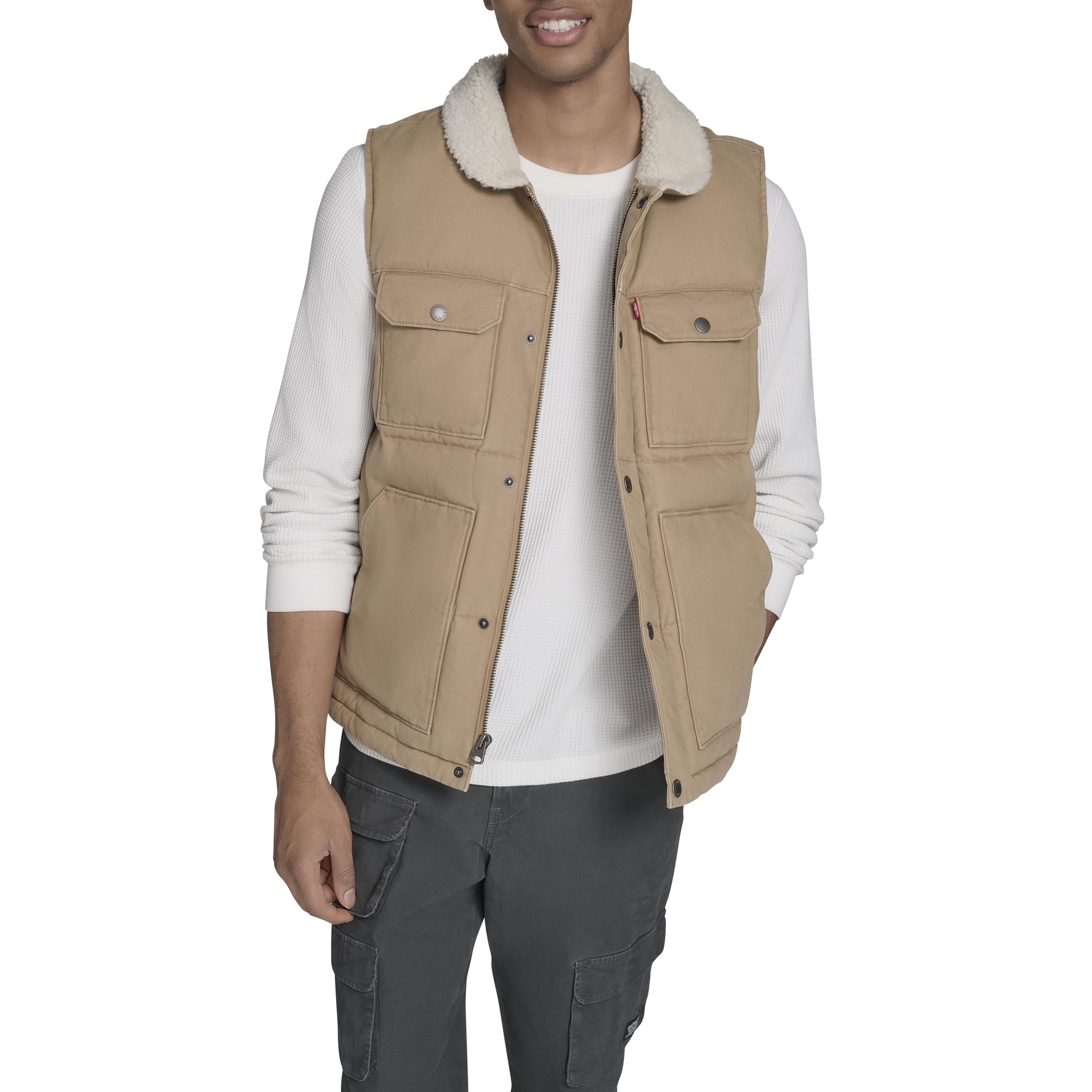 Levi's Mixed Media Quilted Puffer Jacket with Sherpa Lined Collar (Regular And Big & Tall Sizes) Gilet in Denim Uomo