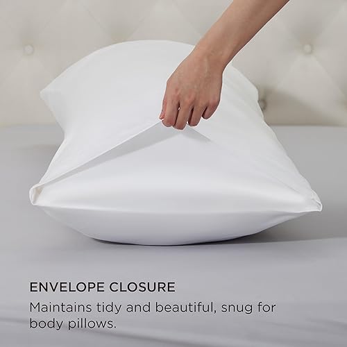 Vista 267 de Bedsure Juego de 2 fundas de almohada de satén tamaño King, fundas de almohada sedosas color verde azulado para cabello y piel con cierre de sobre