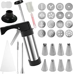 Churro Maker, Churro de Aço Inoxidável, Prensa de Biscoito Multifuncional 3 em 1 Churro Oco com Pontas de Confeiteiro, Discos, Saco de Confeitar Churro, Escova de Esponja