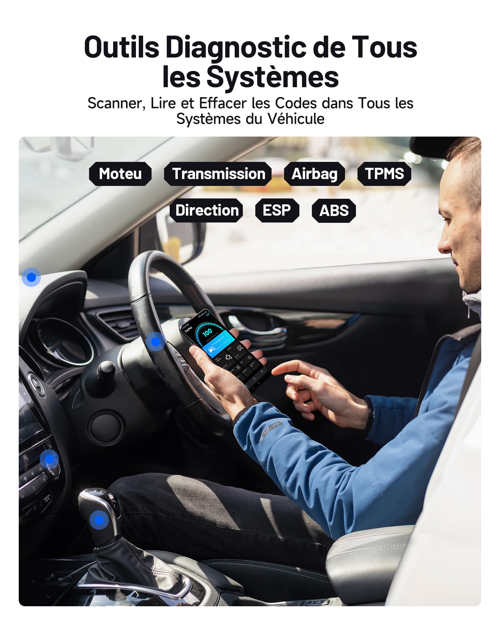 TOPDON Carpal-A Valise Diagnostic Voiture Bluetooth, Tous Les systèmes Diagnostic pour iOS et Android, 6 Services d'entretien, vérification de l'état du véhicule,1 an de Mise à Niveau Gratuite