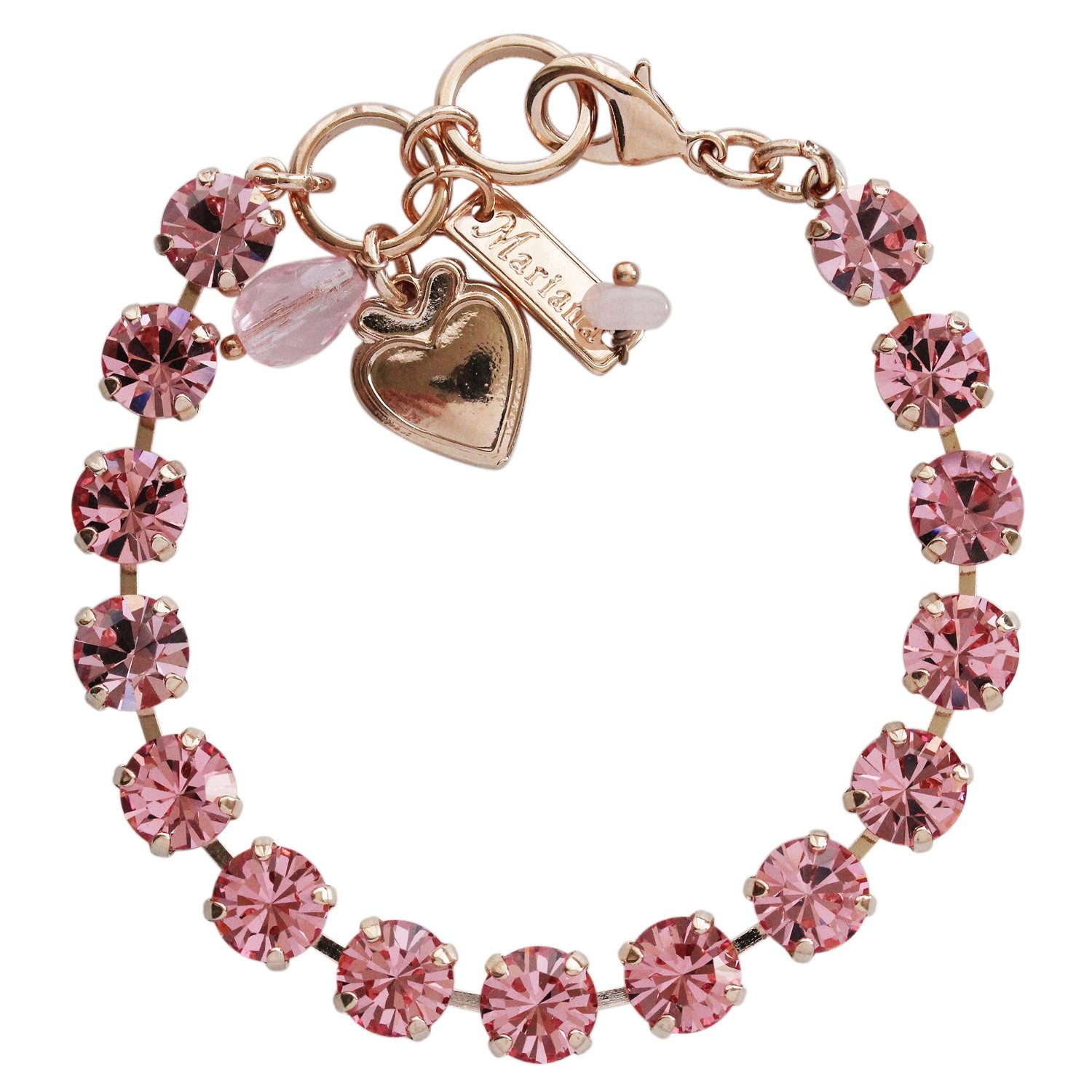 MarianaFlamingo Pink Monochromatic Rose Goldtone Classic Shapes Crystal Tennis Bracelet, 4252 223223mr
