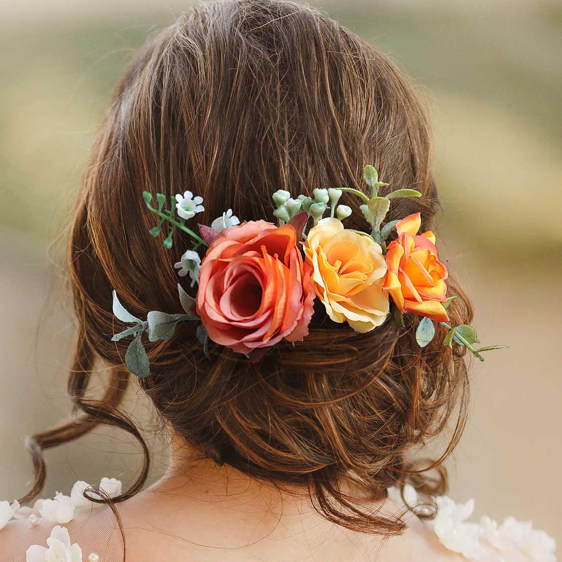 Fangsen Boho Orange Rose Flower Hair Comb for Wedding Bridesmaids