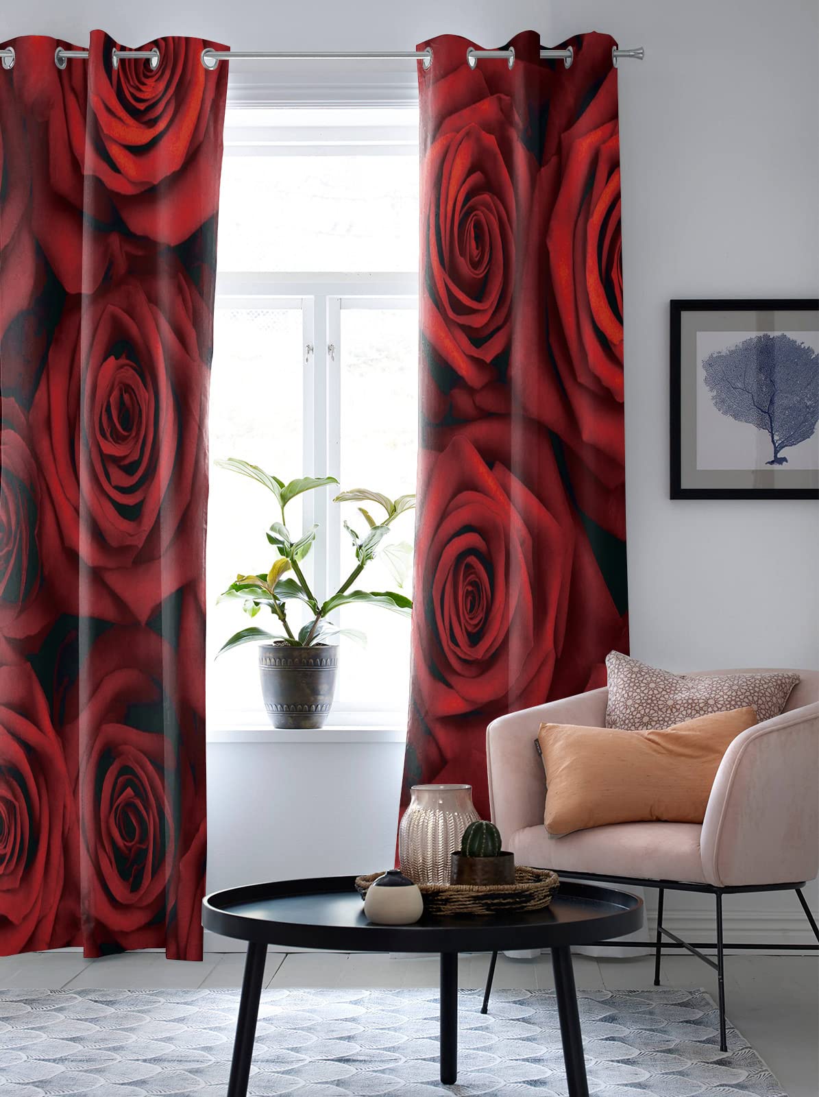 Tenda Occhielli Fiore rosa rosso scuro Poliestere Tenda Stampato in 3D Tende Oscuranti Termiche Isolanti per Casa Moderne Camera da Letto Soggiorno Hotel 220x210cm