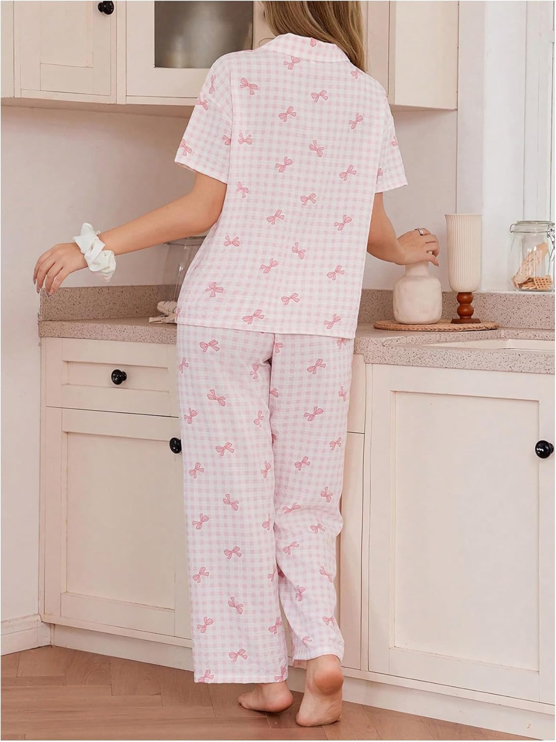 SHENHE Women's Bow Pajamas Button Down Short Sleeve Pjs Pants Set Coquette Loungewear - Image 2