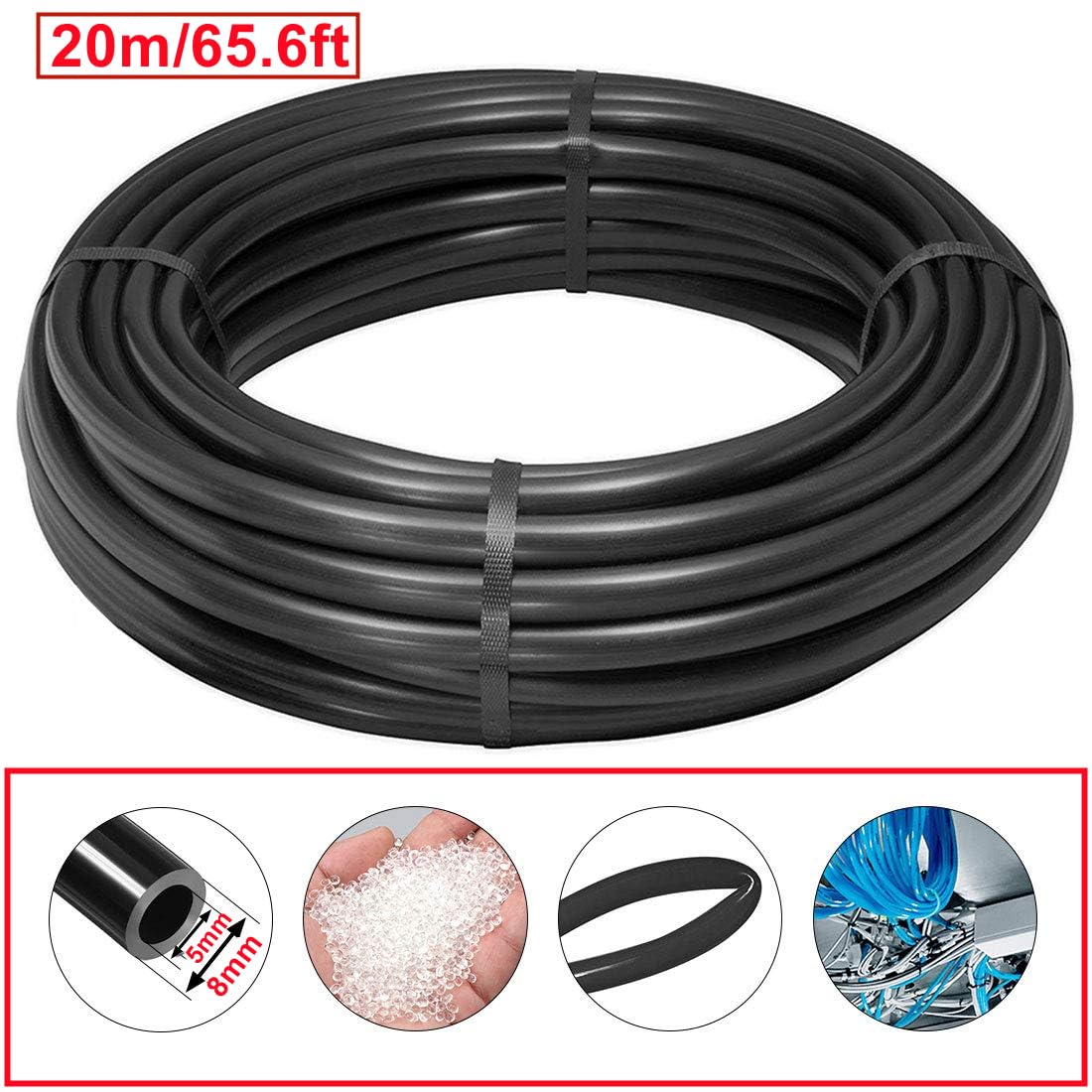 20Metri Tubo Pneumatico per Aria Compressa Nero 8mm Diametro Esterno5mm Diametro Interno,poliuretano PU tubo flessibile aria Kit,Aria Pneumatica Tubo Adatto Per il di vari Utensili Pneumatici