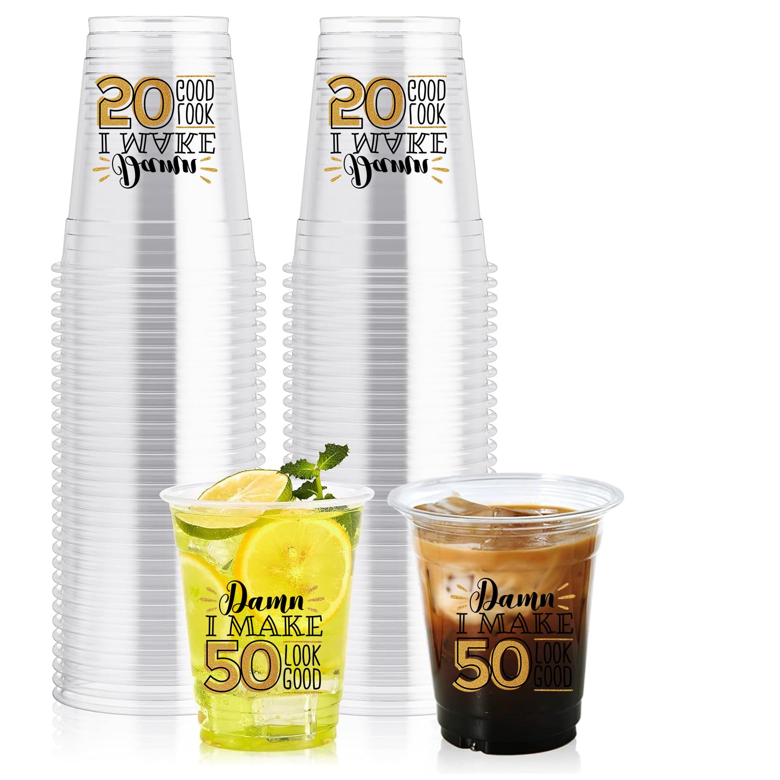 SEBMNOO 50th Birthday Party Disposable Cups, Funny Birthday Party Decorations for Women Men, Clear Plastic Cups Bulk Happy Birthday Disposable