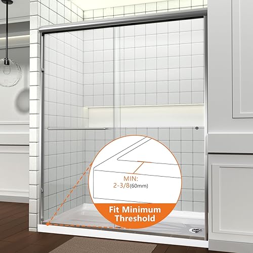 Miniatura 6 de CKB Puerta de ducha doble corredera, 56"-60" W x 72" H Puerta de ducha semi-sin marco, 14" (6 mm) ANSI vidrio templado acabado cromado