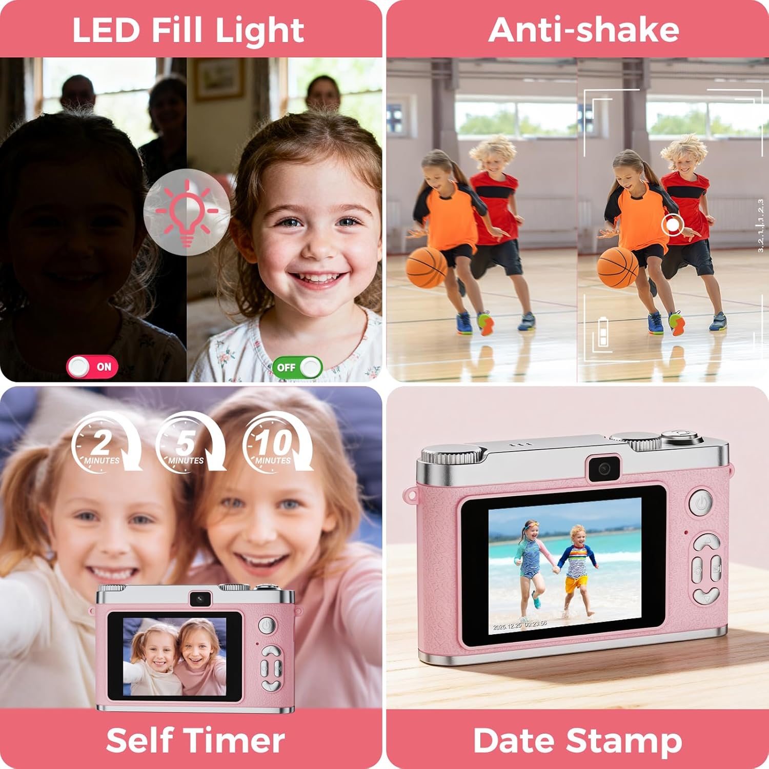 Upgrade Kids Selfie Camera, HD Digital Video Cameras for Toddler, Portable Toy for 3 4 5 6 7 8 Year Old Girl with 32GB SD Card-Pink - Image 6