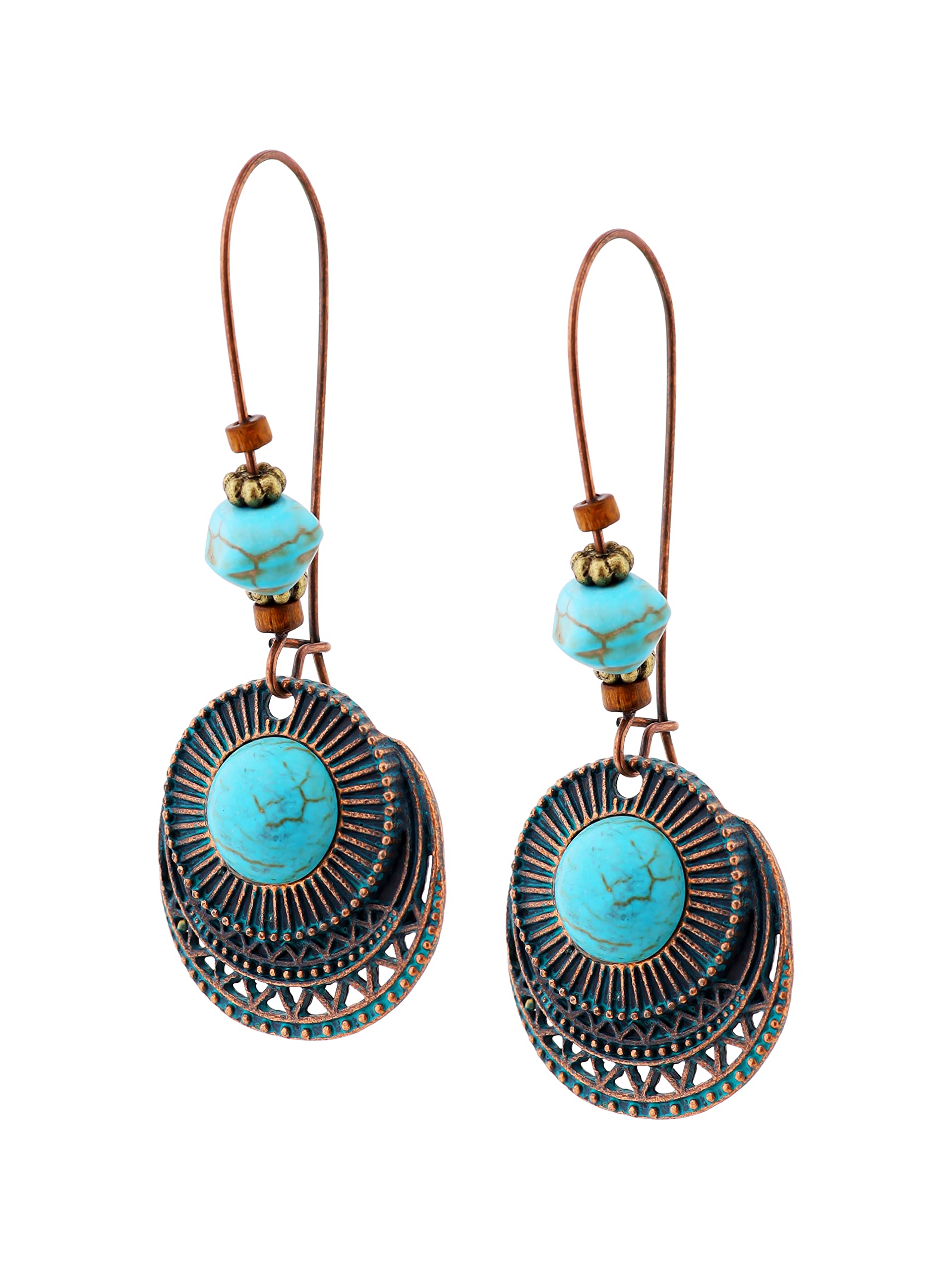 MINACHI Vintage Ethnic Bohemian Retro Antique Turquoise Color Theme Dangle Drop Earrings, Boho Jewelry Gift for Women