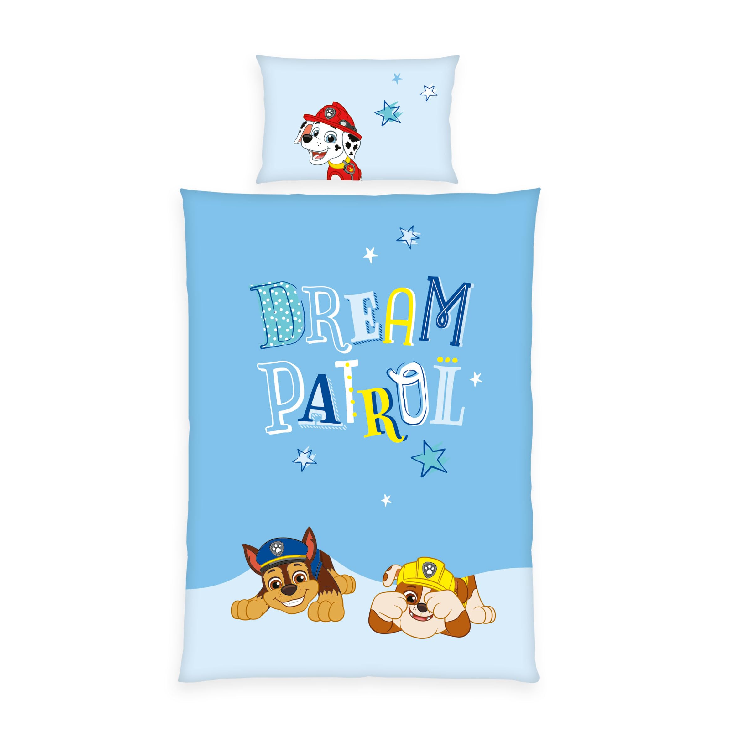 Herding Paw Patrol Bed Linen, Pillowcase Approx. 40 x 60 cm, Duvet Cover Approx. 100 x 135 cm, with Zip and Envelope Closure, 100% Cotton, Renforcé