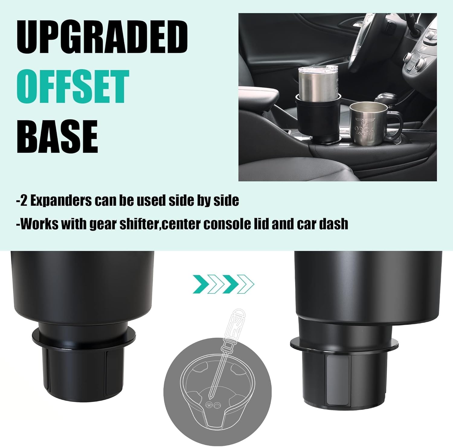Upgraded Universal Car Cup Holder Expander for 3.4"-4" Bottles - Adjustable Base Fits Most Vehicles, SUVs & Trucks - Heavy Duty Adapter for Oversized Tumblers & Mugs