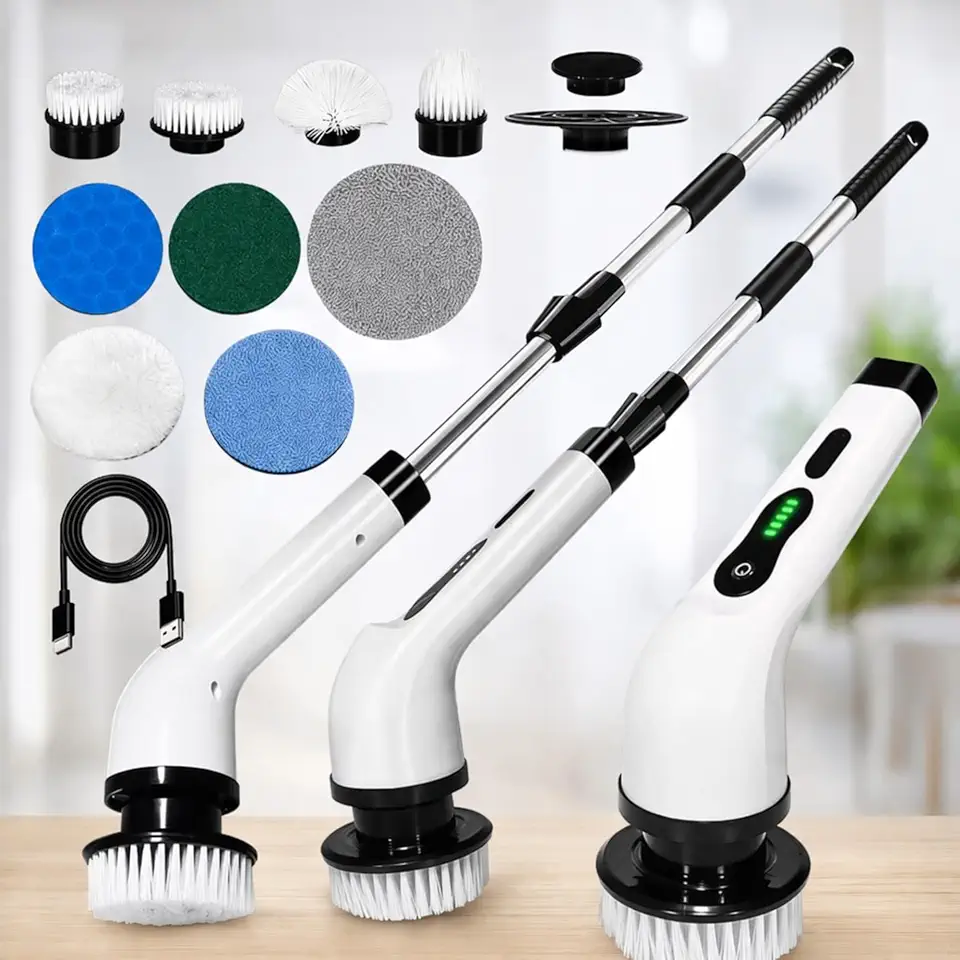 Esfregão Elétrico Giratorio 9 em 1 Premium Recarregavel Mop 360º Sem Fio Cabo Ajustavel Multiuso Limpeza Pesada Cozinha Banheiro Azulejo Piso