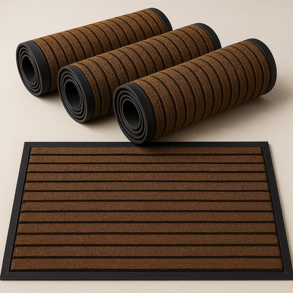 Hafaa Brown Door Mat 4 Pack 50x80 cm Water Absorbent Rubber Mat