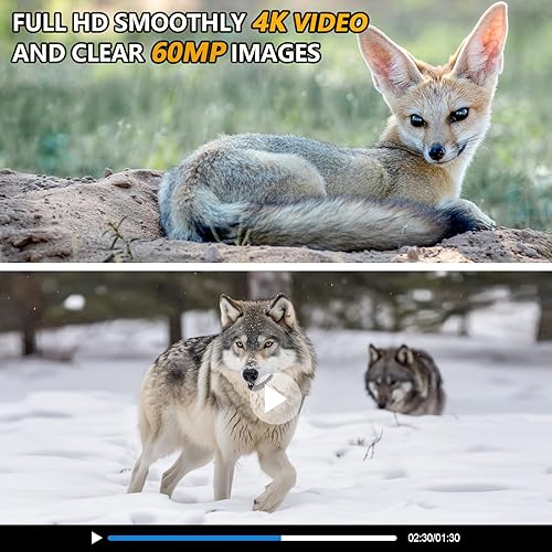 Miniatura 2 de Cámara de rastreo WiFi 4K 60MP, cámara Gamera con visión nocturna activada por movimiento de 120 gran angular, IP66 impermeable Trail Cam con