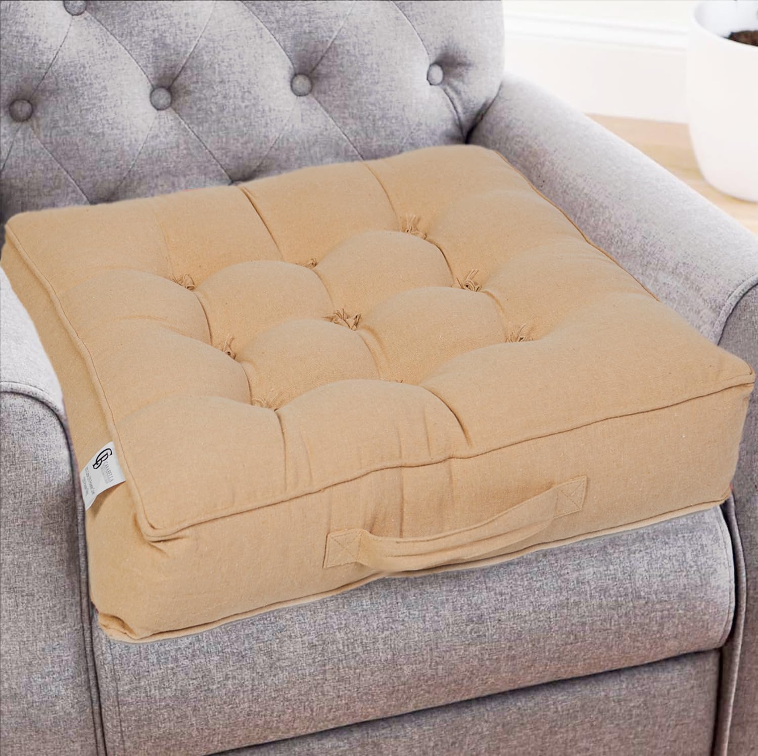 Casabella Taupe Booster Cushion-Armchair Booster Cushion Large Booster Seat Dining Chair 50X50+10Cm Thick Floor Cushion, Pregnancy & Post-Operative Adults Chair Bolster Cushion Seat, Car Seat Sofa