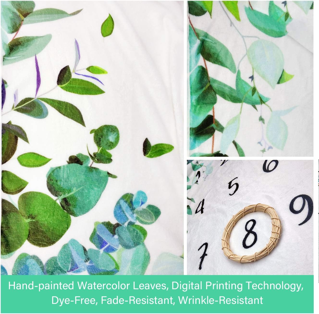 Baby Monthly Milestone Blanket Boy - Neutral Leaf Newborn Month Blanket for Boy & Girl Personalized Shower Gift Soft Plush Fleece Photography Background Prop with Wooden Wreath Large 51''x40'' - Image 7