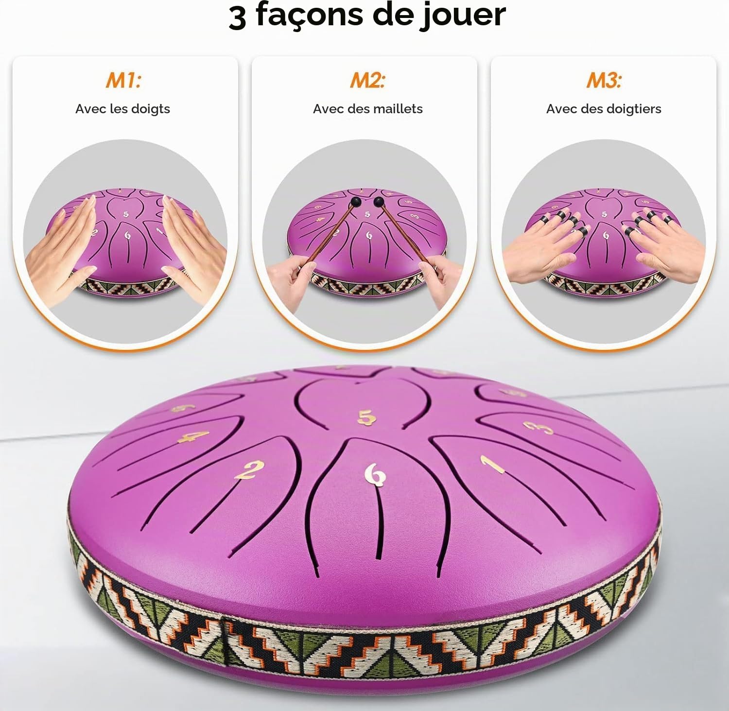 Tambour de Langue en Acier 6 Pouces 11 Tons Steel Tongue Drum Handpan Instrument Percussion avec Pilons, Sac de Rangement, Médiators, Livre de Musique pour Méditation, Yoga