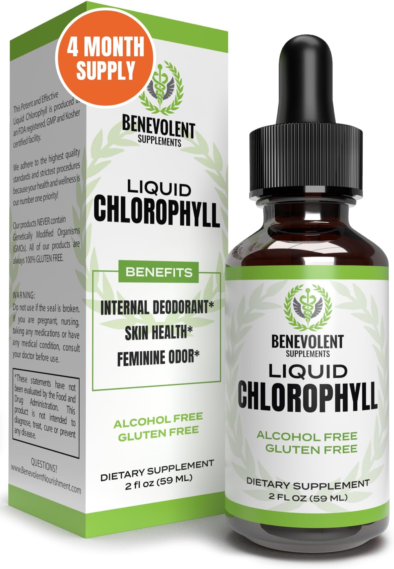 Benevolent Chlorophyll Liquid Drops, 4 Month Supply Liquid