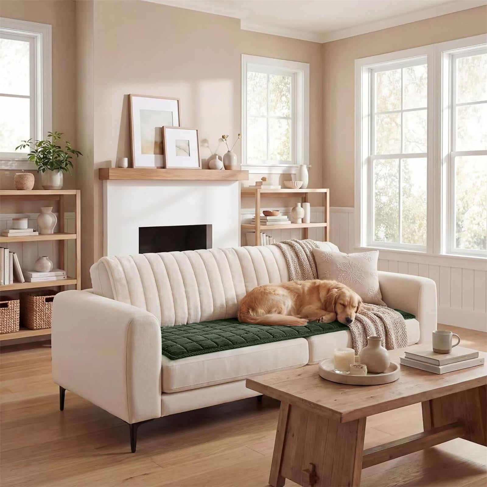 LINGKY Housse de Canapé Lavable, Housse Canapé 2 3 4 Places, Protege Canape Chien, Couvre Canapé Flanelle Antidérapant, Housse de Canapé d'angle, Protection Griffures, Vert Foncé, 90x180cm