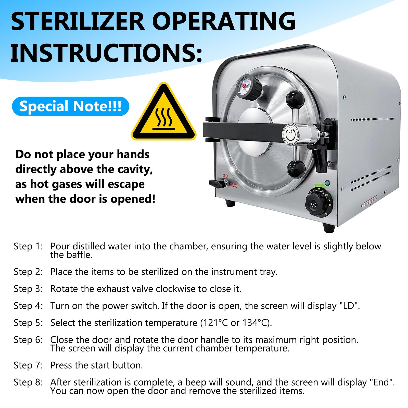 New Dental Steam Autoclave Sterilizer, dell'Acciaio Inossidabile di Controllo Digitale, con Display LCD Sterilizzatore A Vapore Ad Alta, per Gli Strumenti Dentali 14L-900W