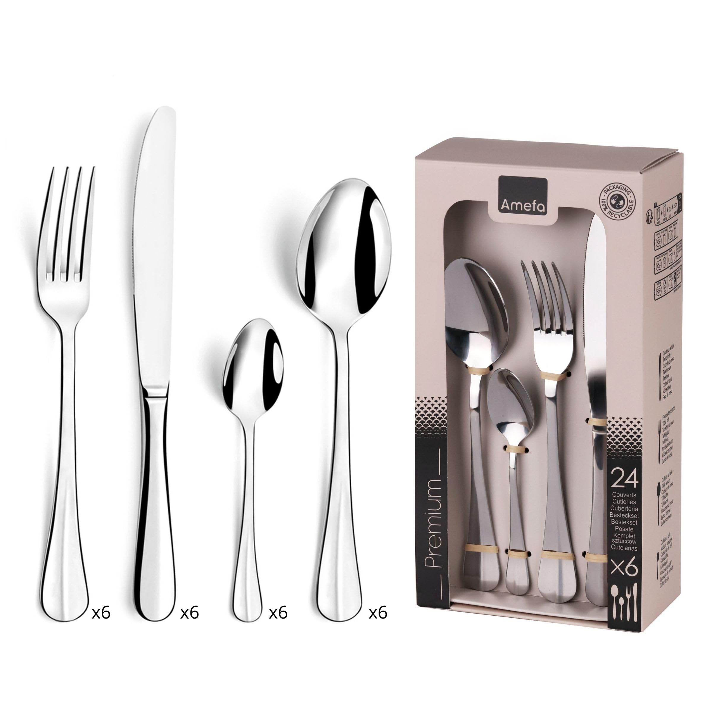 AMEFA Coffret de 24 couverts Gamme Baguette Acier inox