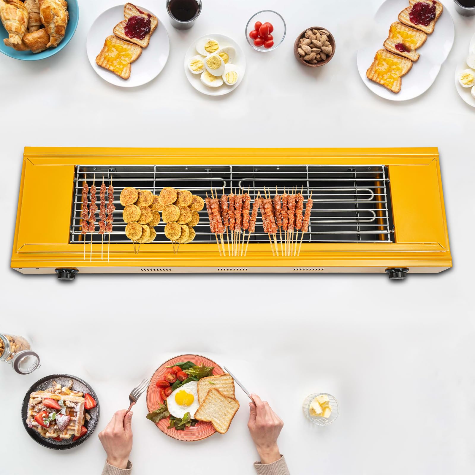 FXEIPOL Electric BBQ Grill 3000W Portable BBQ Grill Electric Grills Indoor/Outdoor Cooking with Double Head Temperature Control Electric Grill for Parties, Decks, Patios