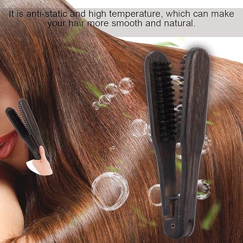 Miniatura 5 de Pinza para el cabello, peine profesional de peluquería de madera, peine alisador de pelo doble con cepillos dobles, herramienta alisadora de pelo
