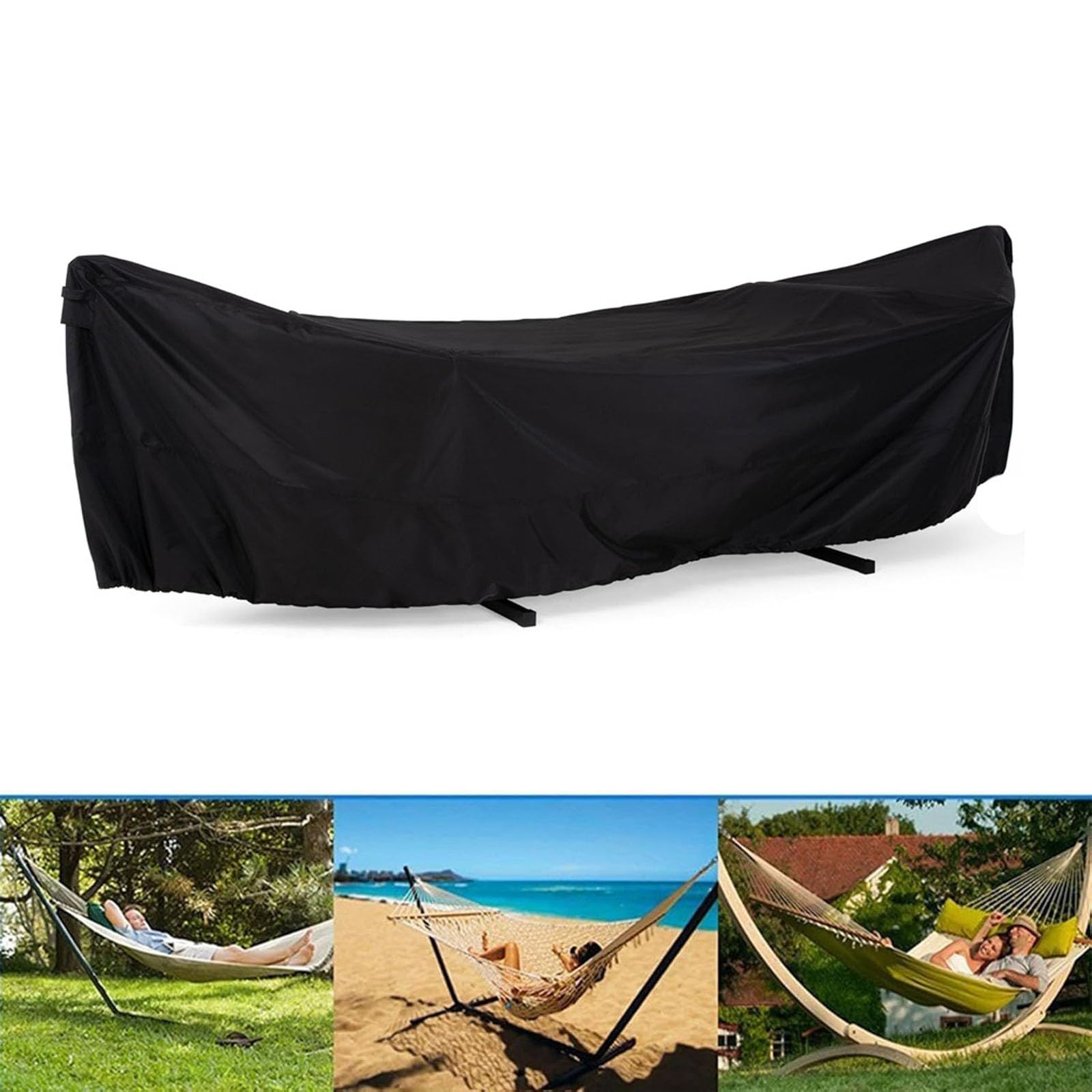 Housse Hamac Exterieur,Housse de Protection pour Hamac,Housse de Protection Hamac sur Pied,Housse de Hamac Imperméable Dustproof Oxford Housse Support Hamac (Black, 210D-370x140x93cm)