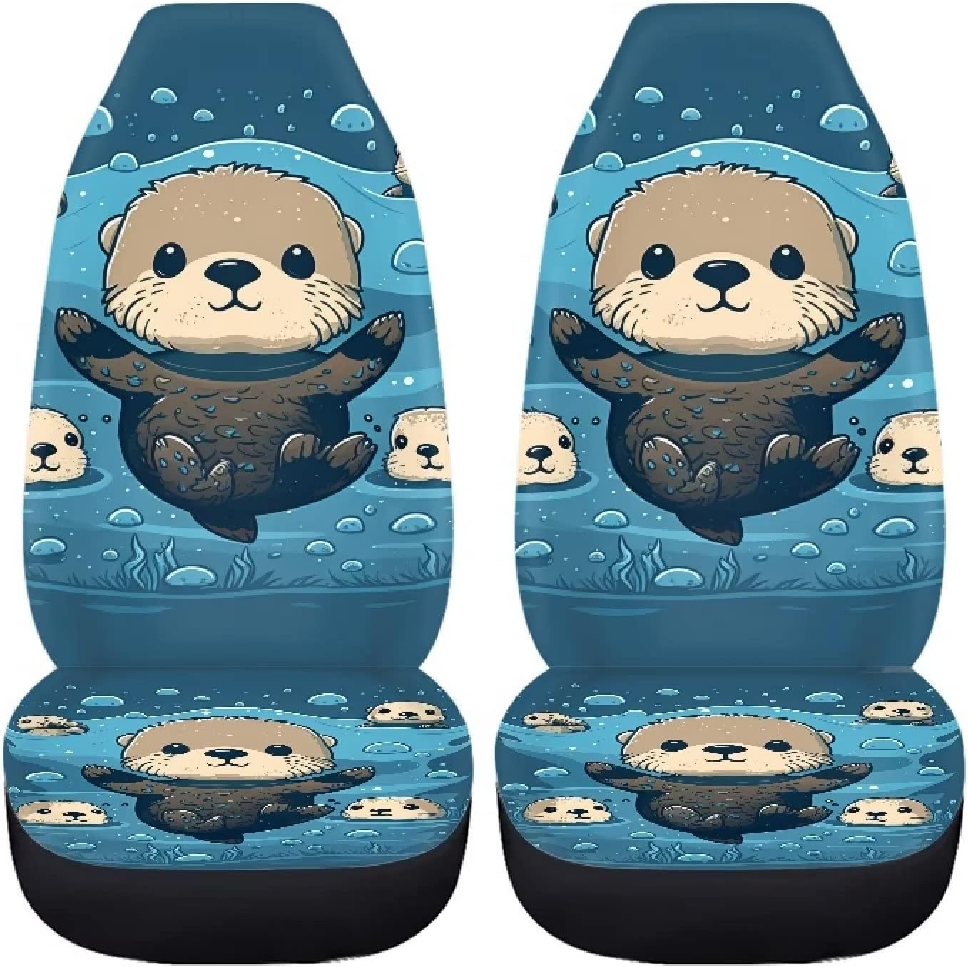 Showudesigns Cute Otter Car Seat Cover Universal SUV Trunk Front Seat Covers for Auto Universal Bucket Seat Cover, Fit Sedan, Truck, SUV, Van Protector 2pcs Navy Blue