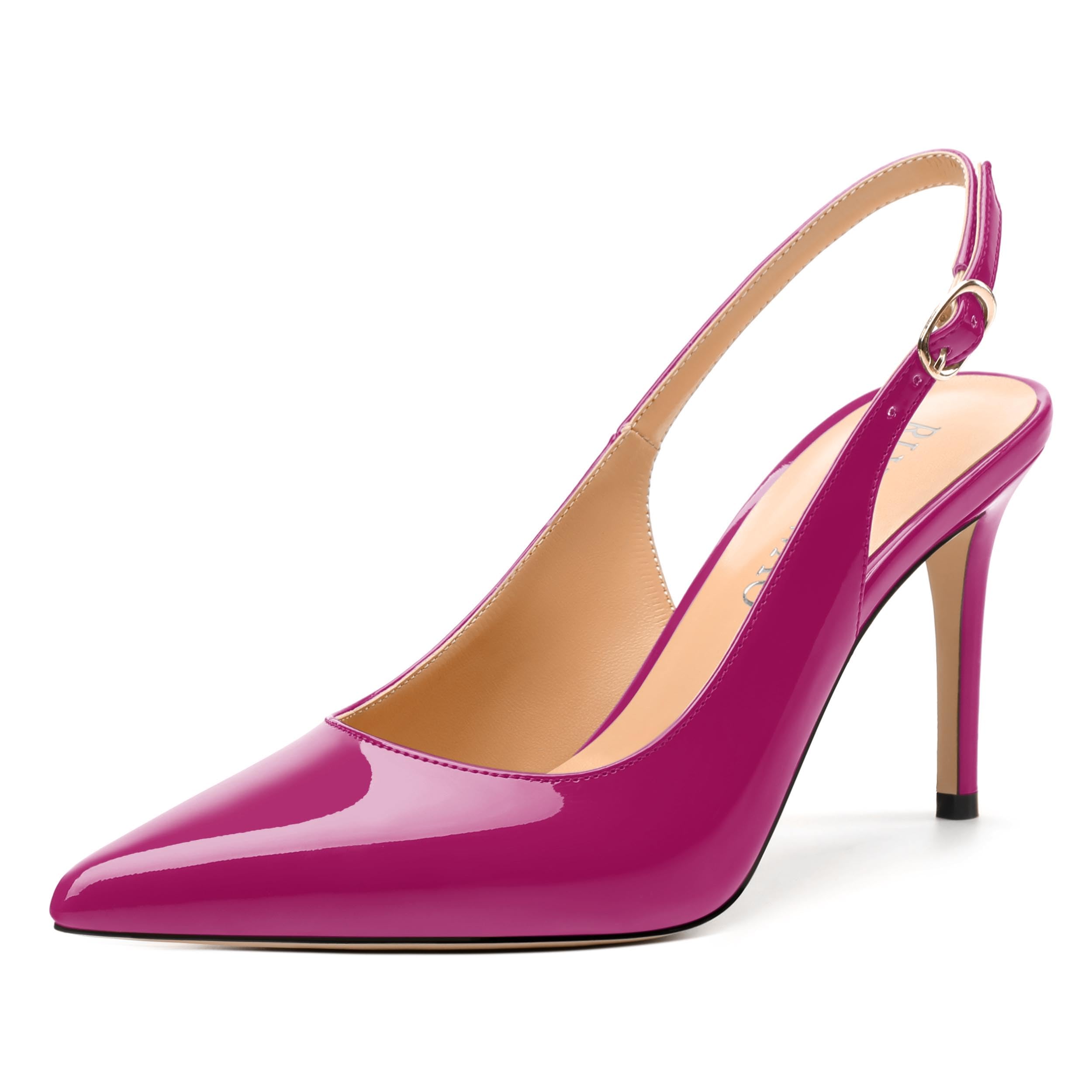 RLYGHWAO Women's Pumps, Slingback Pointed Toe Stiletto High Heels, Fashion Adjust Buckle Patent Shoes for Women 3.3 inch