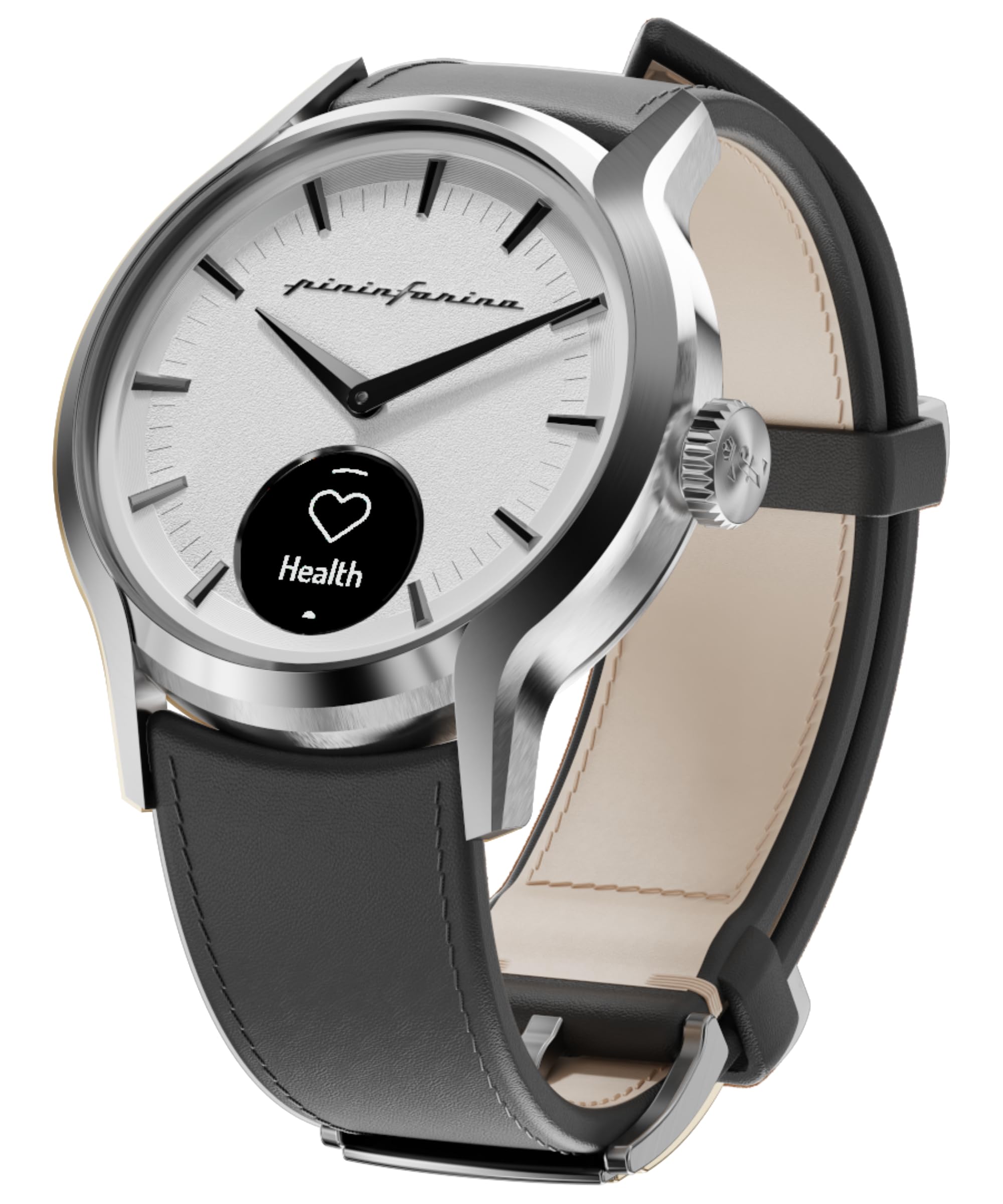 pininfarina PURA Hybrydowy smartwatch – luksusowy zegarek analogowy ze śledzeniem kondycji, monitorowaniem tętna i snu, monitorowaniem aktywności, do 30-dniowego czasu pracy baterii (Nero Steel)