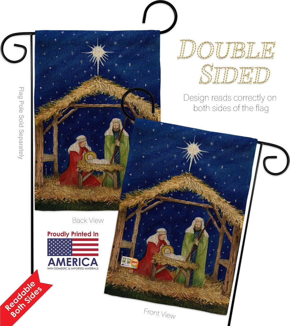 Nativity of Jesus Burlap Garden Flag Set Wall Holder Wintertime Three King Religious Holy Family Season Christian Small Decorative Gift Yard House Banner Double-Sided Made In USA 13 X 18.5