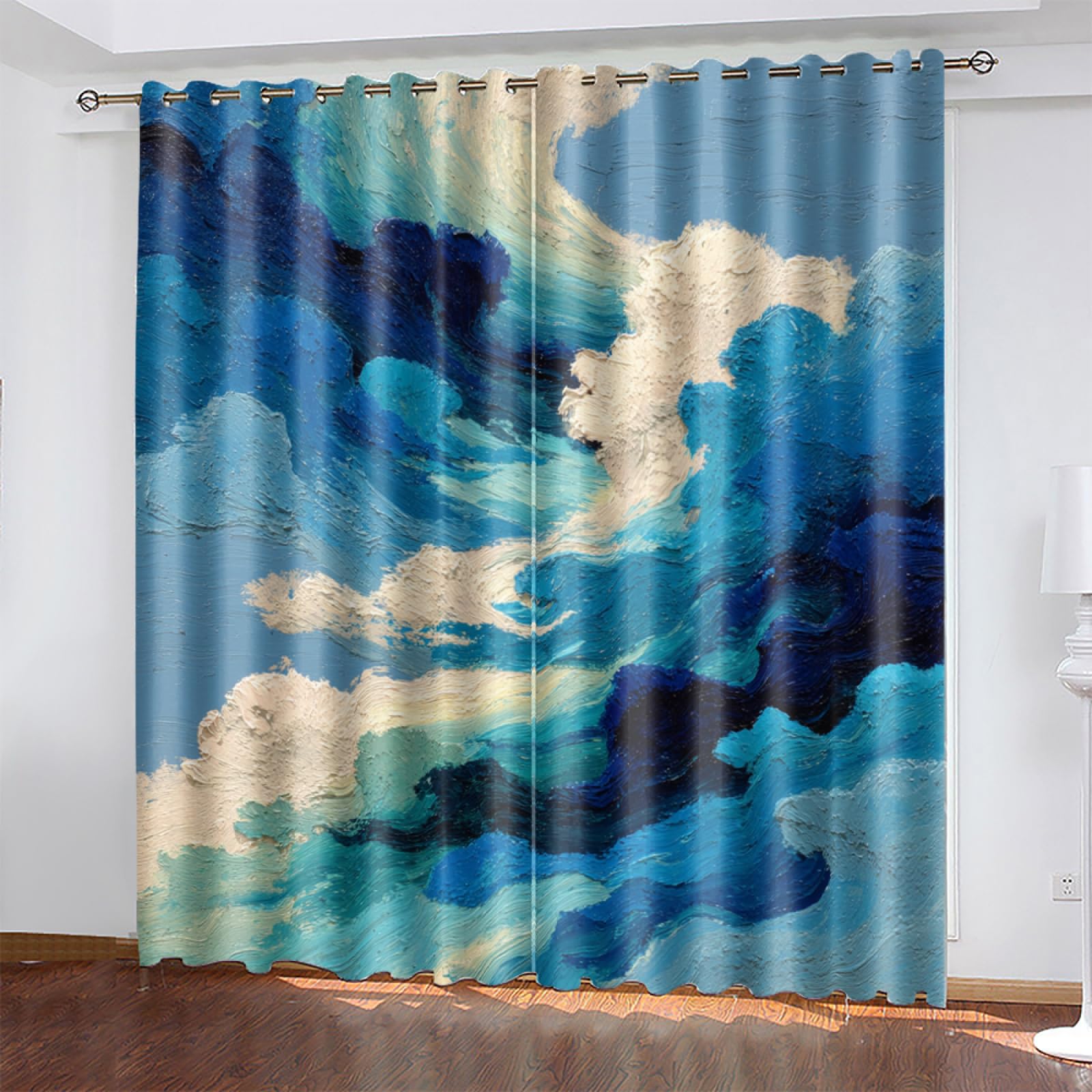 Wazylphin Blackout Eyelet Curtains Black Blue Beige Thermal Blackout Curtains for Bedroom Living Room Black Out Curtain Reduce Noise Eyelet Curtins Durable Polyester Thick Window Curtain 2x75x166cm