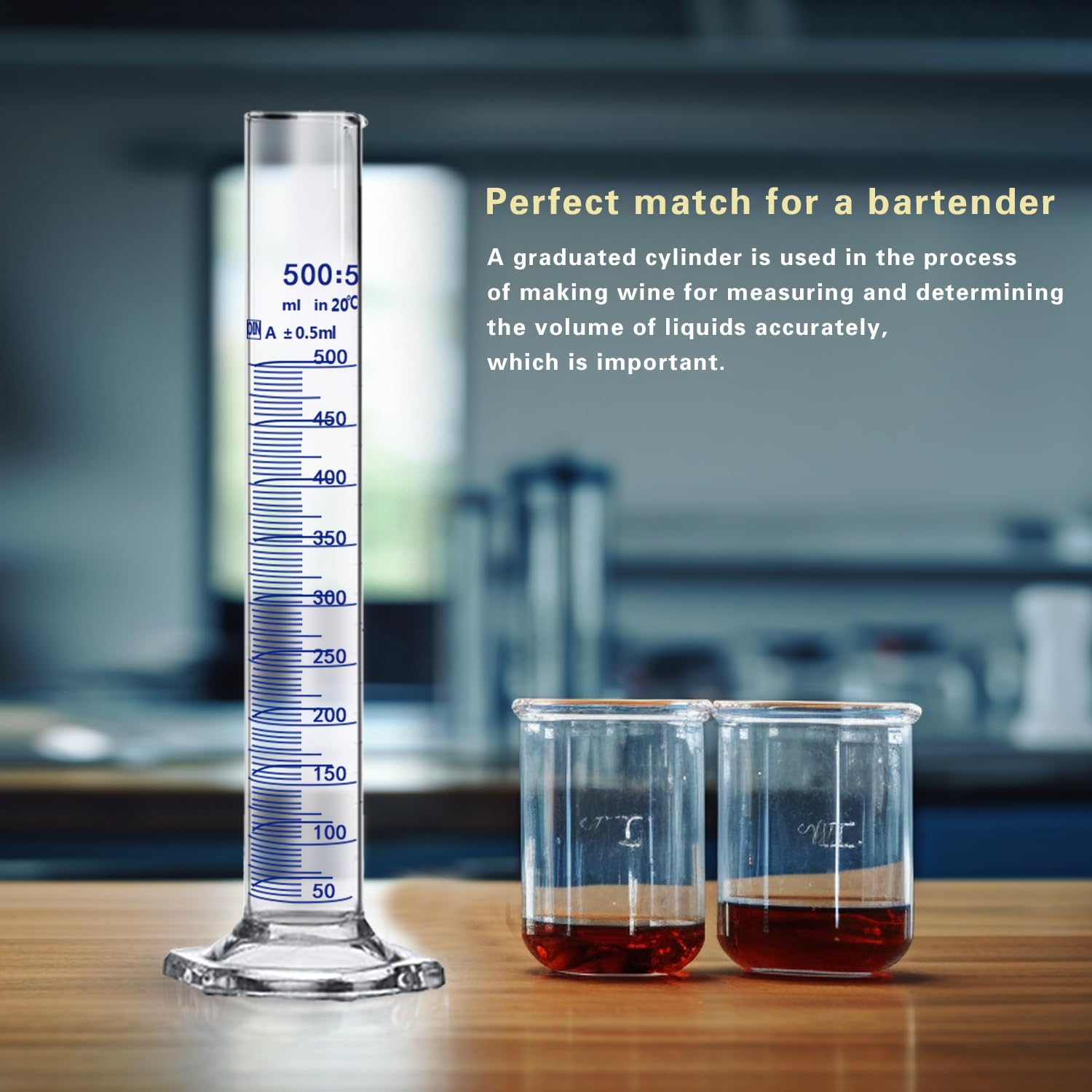 Cylindre gradué en verre épais avec base hexagonale de laboratoire liquide, brosse cylindrique incluse